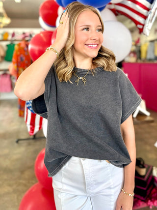 Mimi Black Drop Shoulder Knit Top