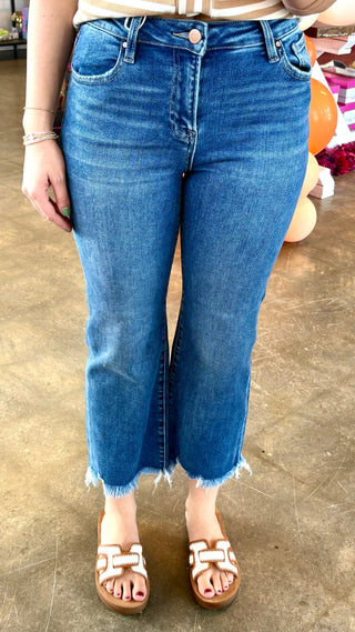 Zafira Mid Rise Crop Straight Jeans by Risen