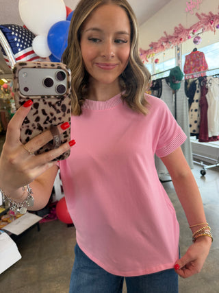Norie Ribbed Top in Bubble Gum