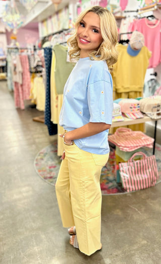 Canary Yellow Crop Wide Leg Jeans