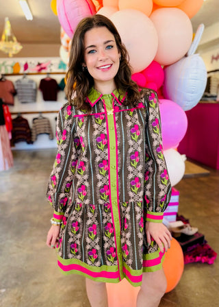 Hellen Long Sleeve Button Down Dress in Brown