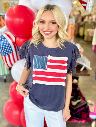Vintage Navy Lace Flag Top