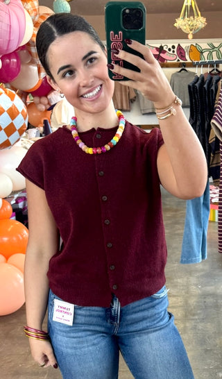 Crispin Sleeveless Cardigan in Burgundy