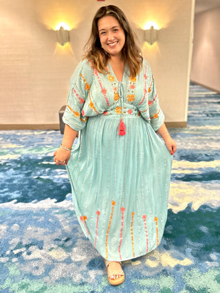 Thoren V-neck Maxi Dress in Seafoam Blue