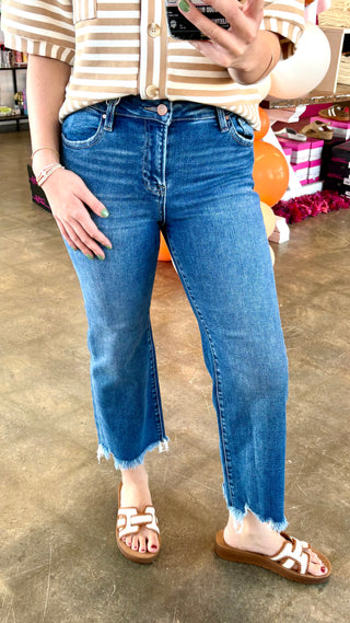 Zafira Mid Rise Crop Straight Jeans by Risen