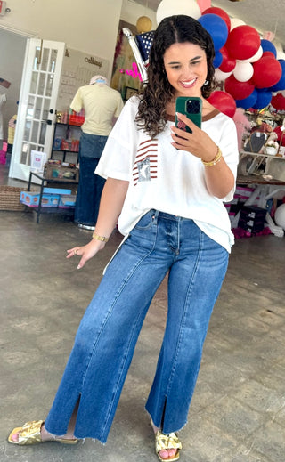 Soft Americana White Round Neck Top