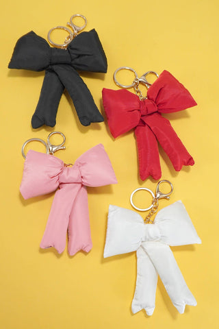 JOSSLYN by wall to wall - TRENDING PUFFY BOW RIBBON BAG CHARM KEYCHAIN | 40KC109: Off White