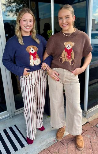 Brown Short Sleeve Teddy Bear Sweater