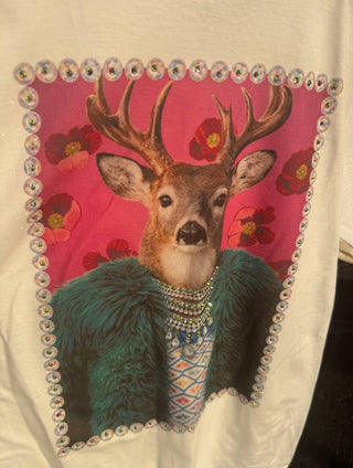 Funky Deer White Crystal Graphic Tee