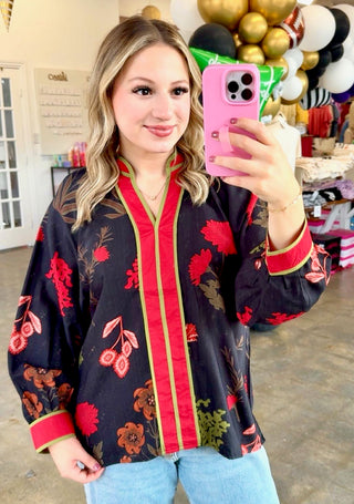 Vineli Collared Blouse in Red Trim