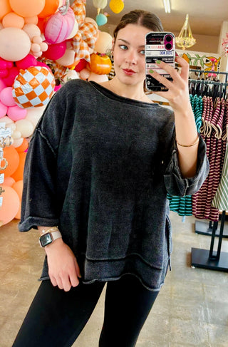 Seraphine Washed Short Sleeve Sweatshirt in Charcoal