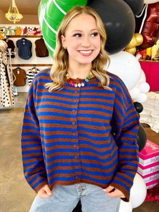 Arlette Striped Oversize Cardigan in Blue/Brown