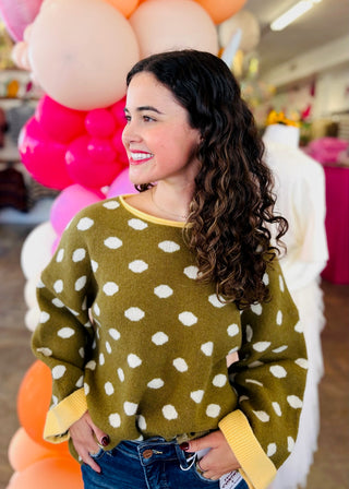 Lian Polka Dot Sweater in Olive/Lemon