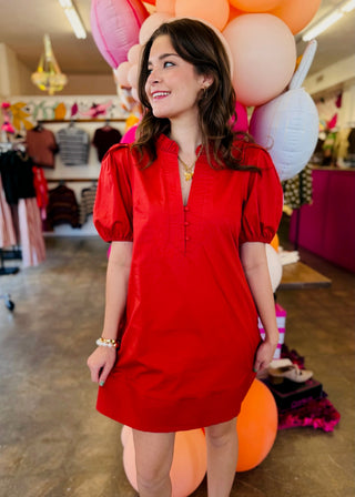 Venna Ruffled V-Neck Mini Dress in Rust