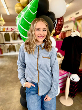 Ollie Denim Suede Button Down Top