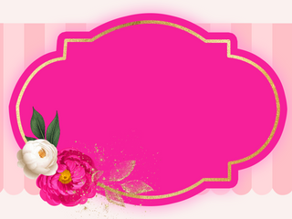Pink and gold frame shape with pink and white floral
