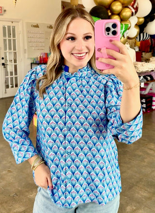 Ruelle Royal Blue Boho Floral Top