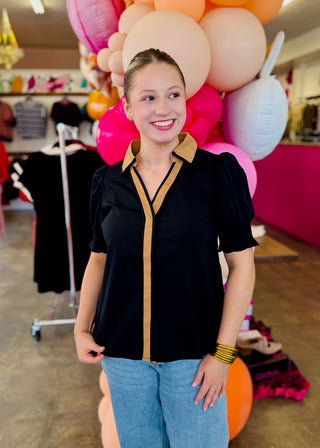 Montana Puff Shoulder Sleeve Top in Black