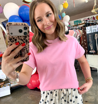 Norie Ribbed Top in Bubble Gum