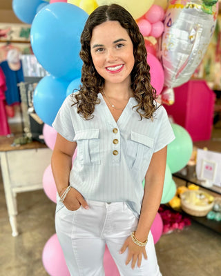 Morrison Light Blue Striped Collared Blouse