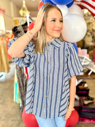 Nixie Blue Bubble Sleeve Top