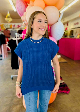 Nina Blue Mock Neck Knit Top