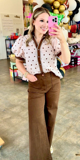 Serena Wide Leg Brown Pants