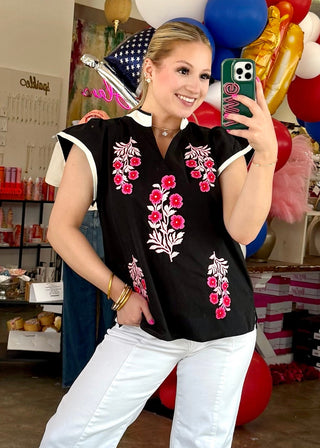 Meline  V-neck Blouse in Black