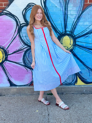 Elani Striped Sleeveless Midi Dress