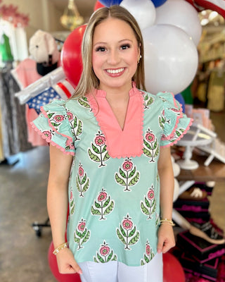 Hartford Mint Boho Floral Top
