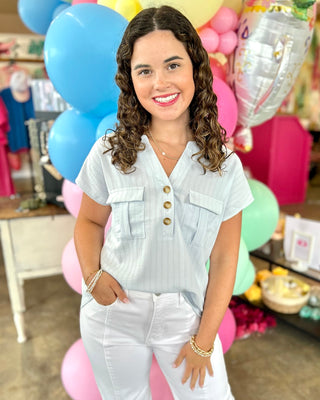 Mariah Button Down Top in Light Blue