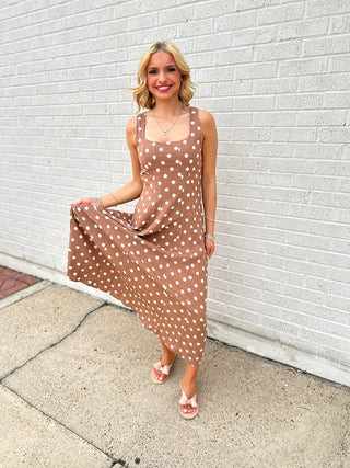 Yolanda Polka Dot Dress in Brown