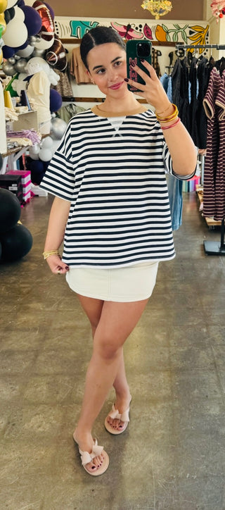 Xena Stripe Knit Top in Navy