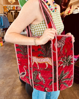Deep Red Velvet Animal Tote Bag