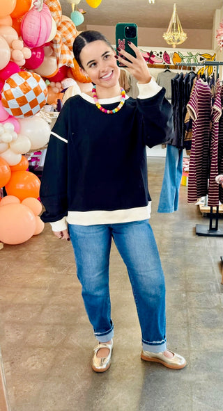 Korina Drop Shoulder Pullover in Black