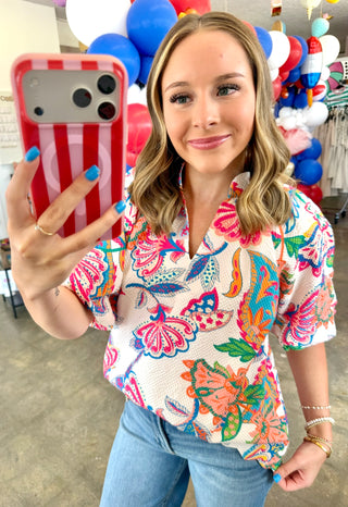 Aziza Cream Print Blouse by Umgee