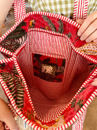 Deep Red Velvet Animal Tote Bag
