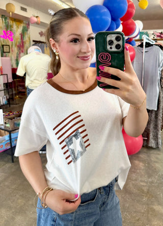 Soft Americana White Round Neck Top