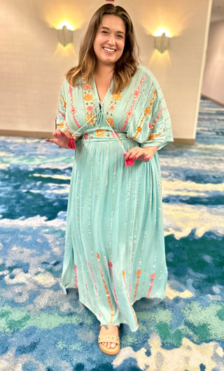 Thoren V-neck Maxi Dress in Seafoam Blue