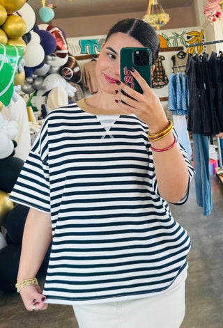 Xena Stripe Knit Top in Navy