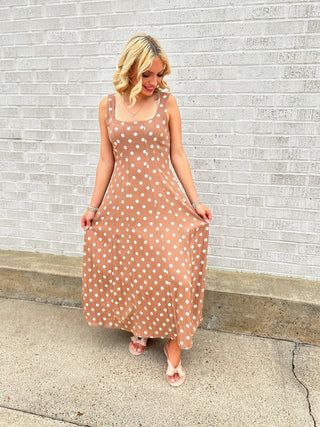 Yolanda Polka Dot Dress in Brown