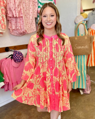 Dulcie Yellow & Pink Collared Mini Dress