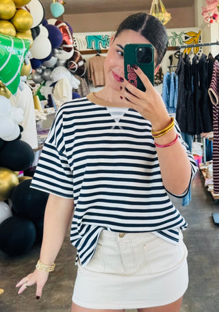 Xena Stripe Knit Top in Navy