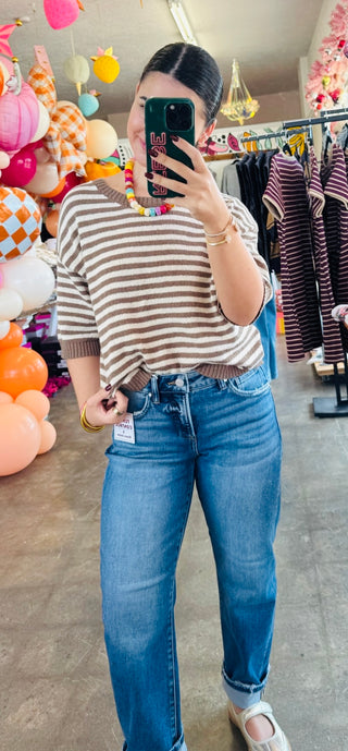 Aya Striped Knit Sweater in Mocha