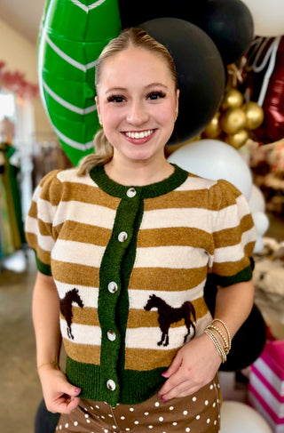 Pony Up Green Striped Short Cardigan