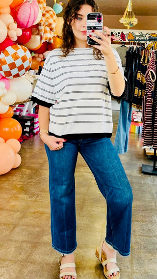 Lovie Viscose Black Striped Knit Top