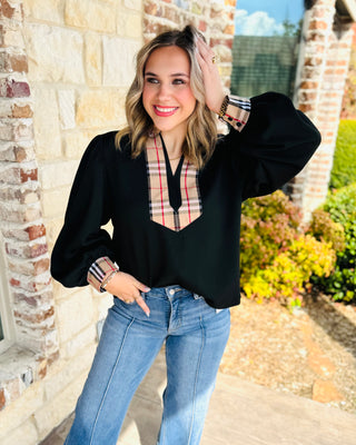 Sadie Plaid Contrast Top