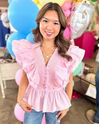 Zia Peplum Blouse in Pink