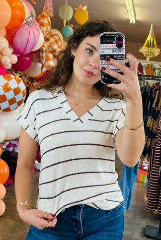 Alice Cream V-Neck Knit Top