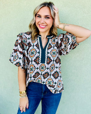 Eliana Geometric Print Blouse